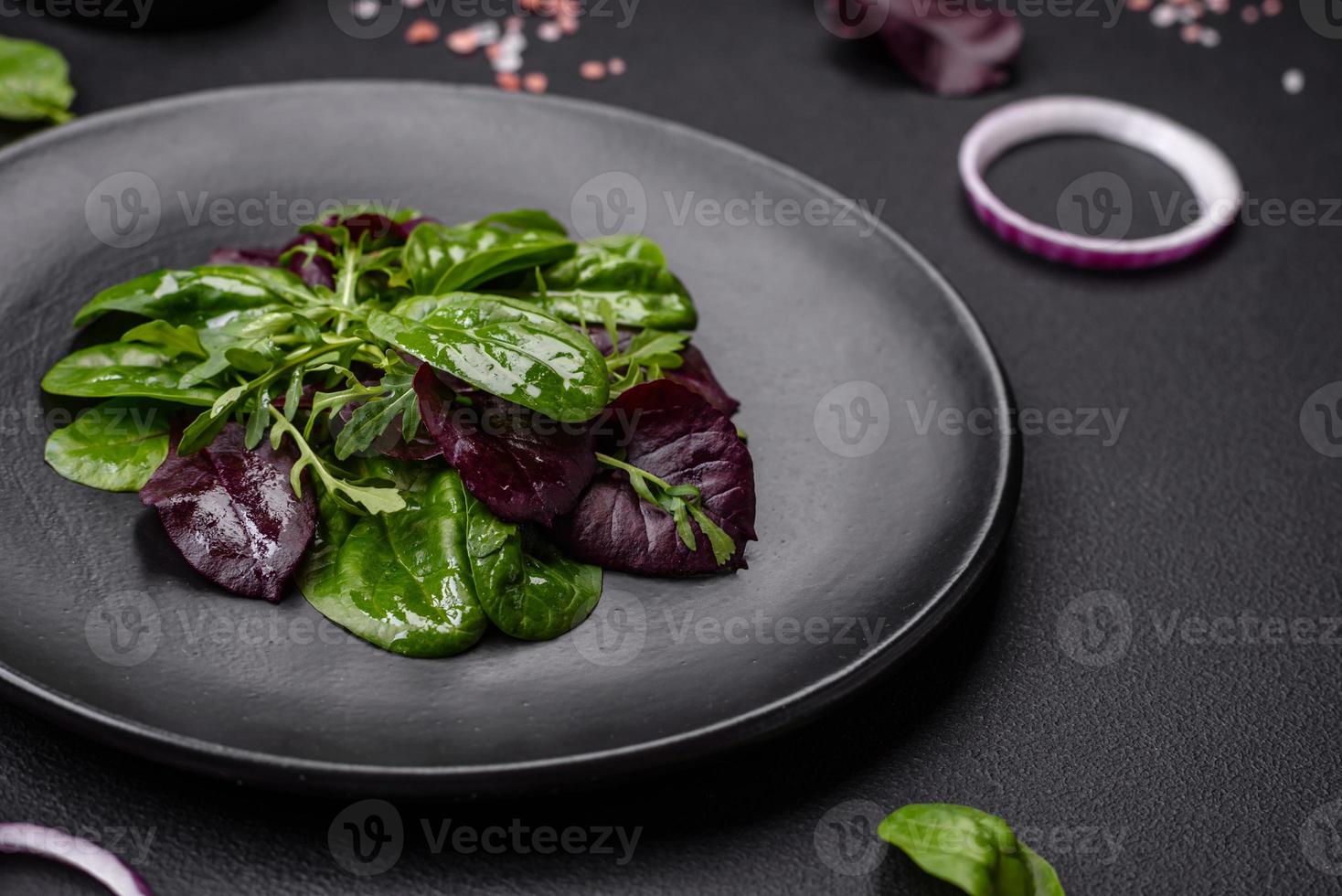 Delicious fresh salad consisting of spinach, chard, radicchio and red chart photo