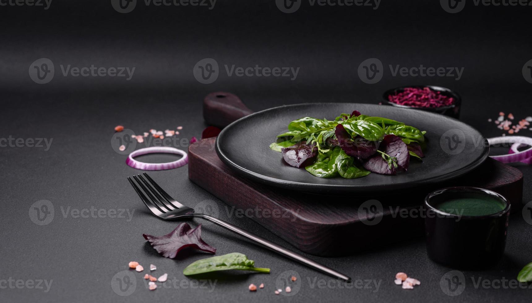 Delicious fresh salad consisting of spinach, chard, radicchio and red chart photo