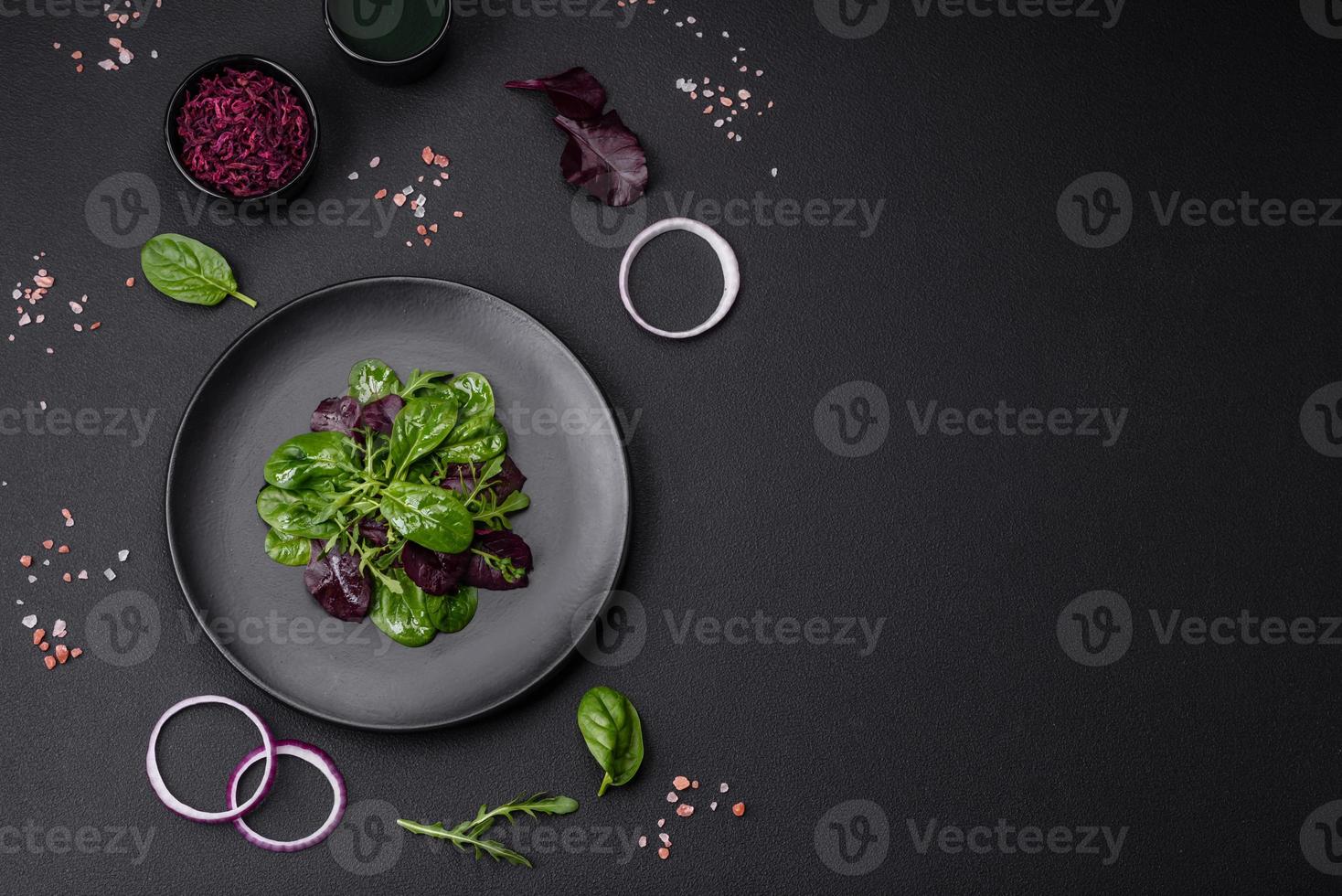 Delicious fresh salad consisting of spinach, chard, radicchio and red chart photo