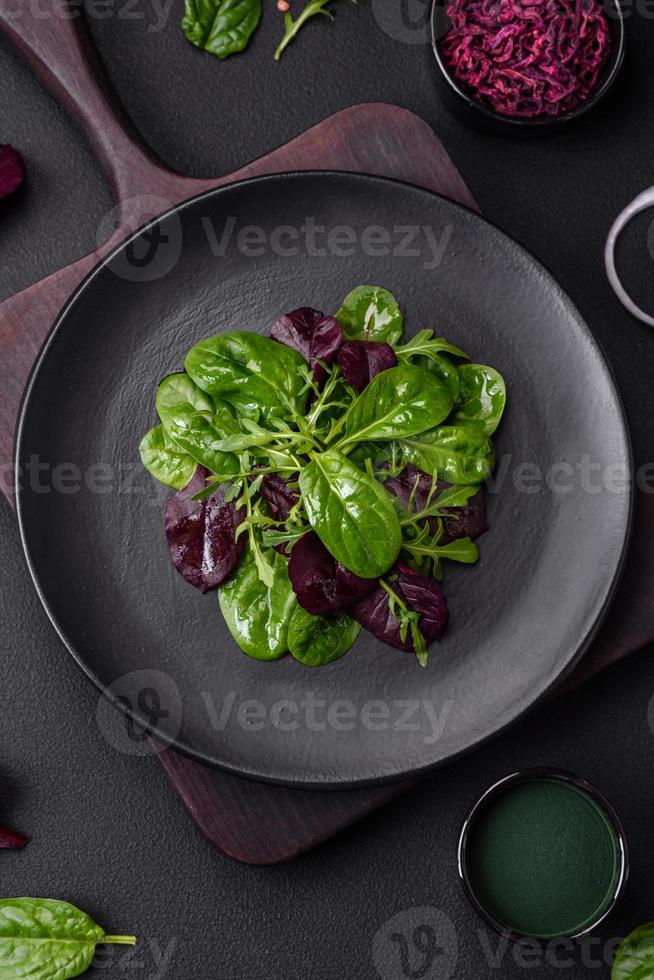Delicious fresh salad consisting of spinach, chard, radicchio and red chart photo