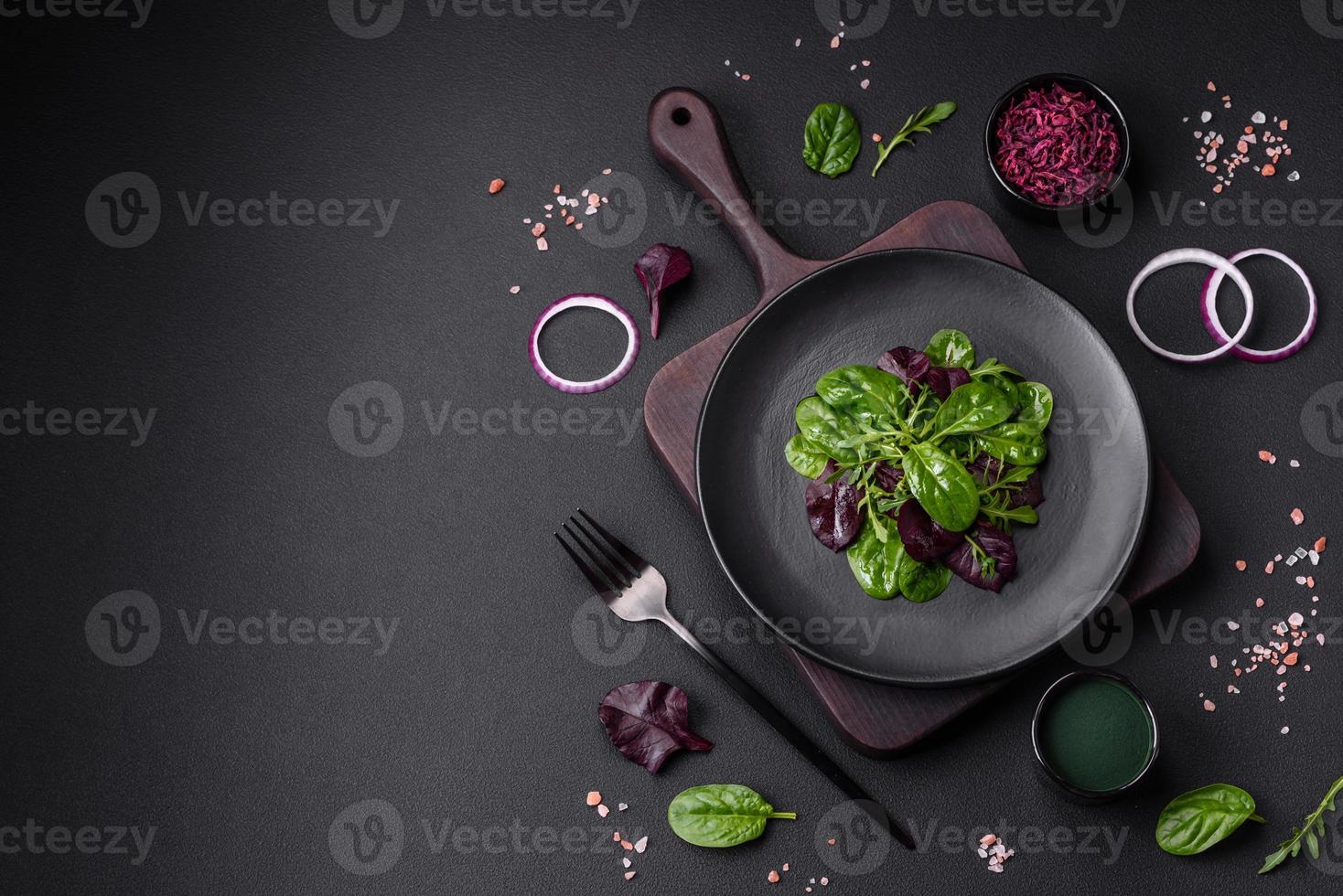 Delicious fresh salad consisting of spinach, chard, radicchio and red chart photo