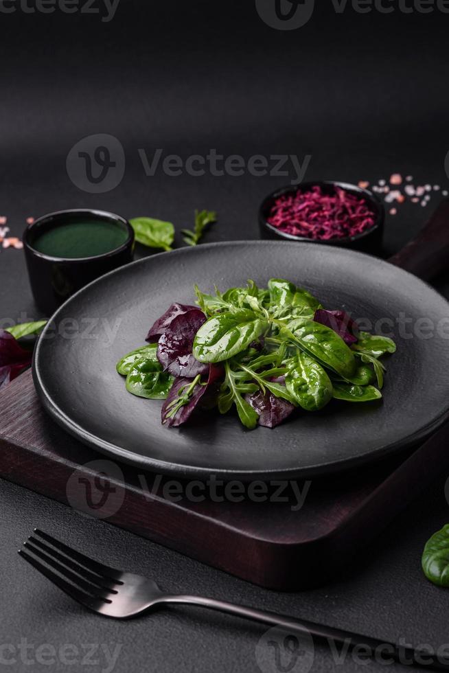 Delicious fresh salad consisting of spinach, chard, radicchio and red chart photo