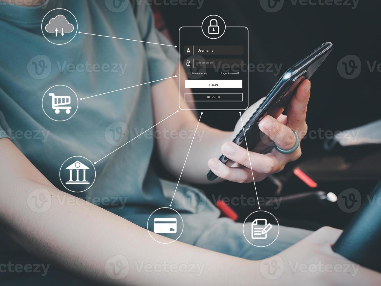 young woman logging in data security Access to user information, protect personal information photo
