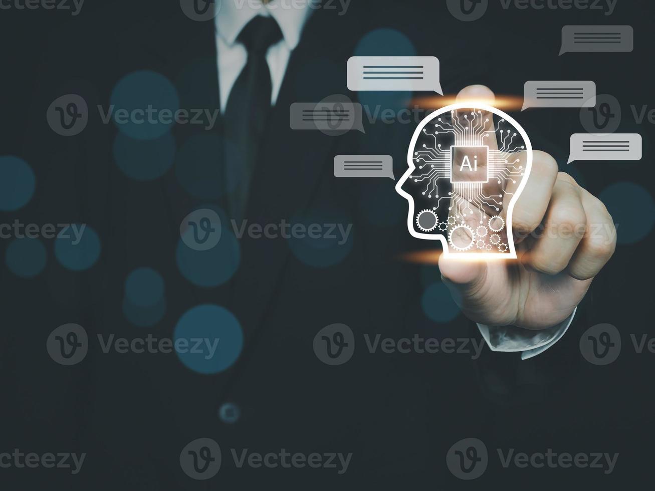 Business people using artificial intelligence chatbot AI Market analysis, investment, problem solving from a large network photo