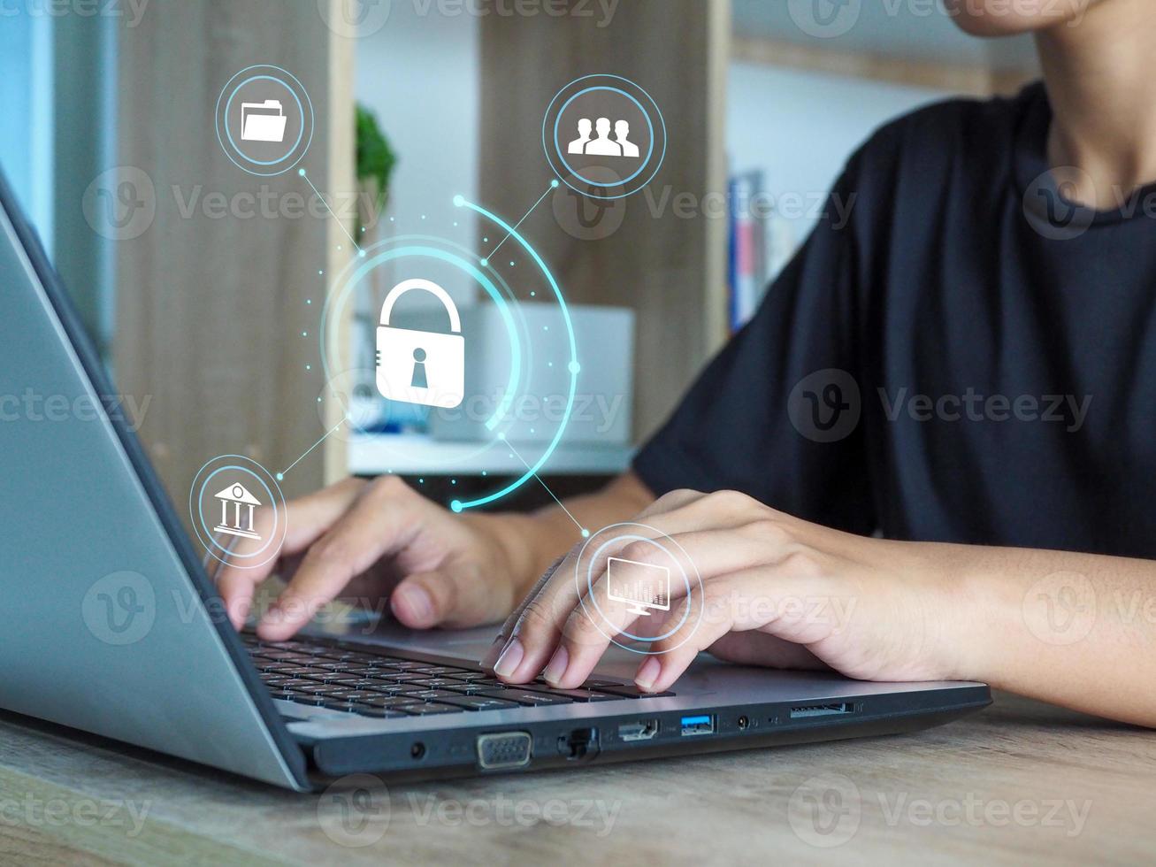 cyber security concept Document file access authentication, financial banking electronically via corporate internet hacker protection photo