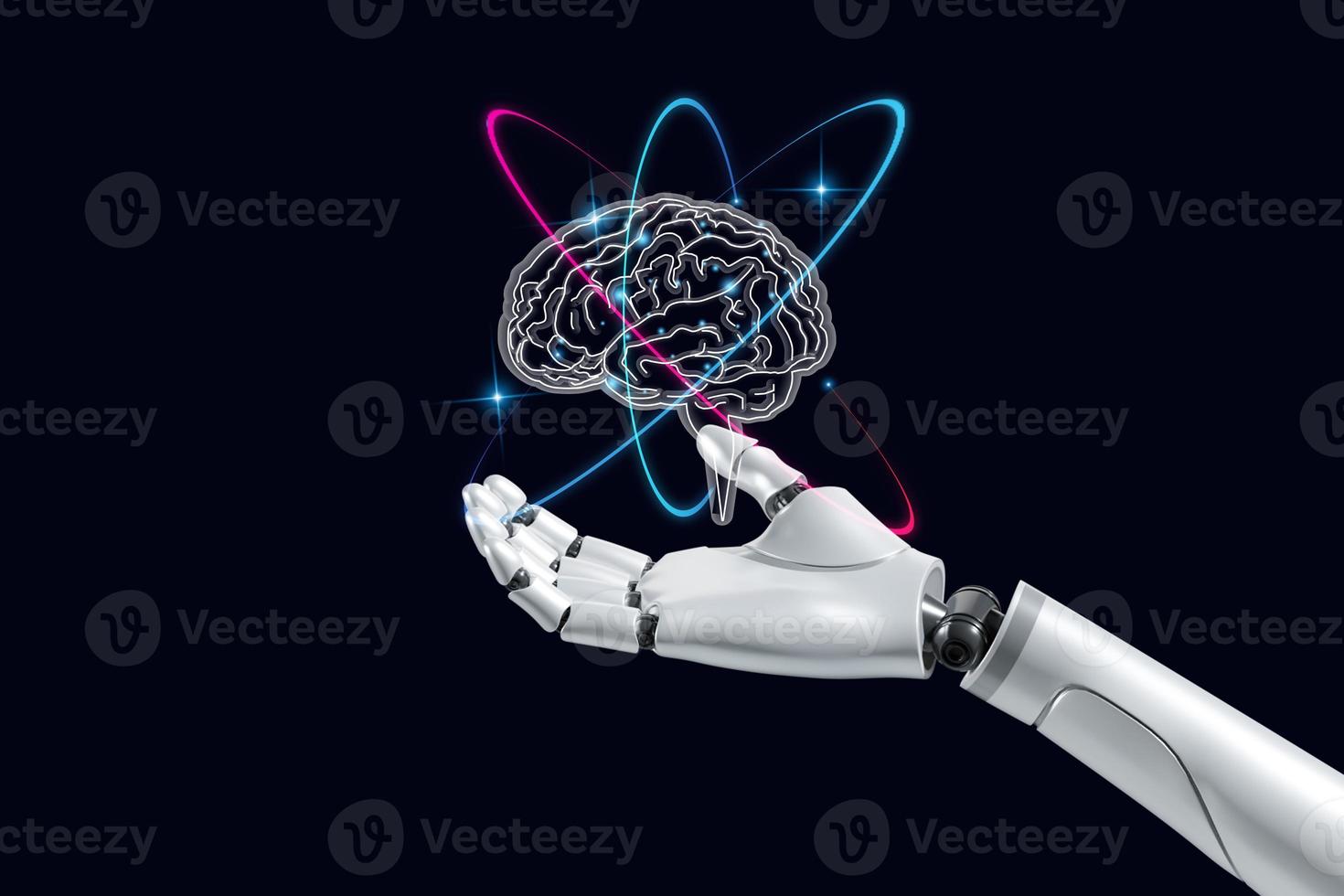 AI robot brain. Using artificial intelligence technology. with their own development ideas problem solving via artificial intelligence photo