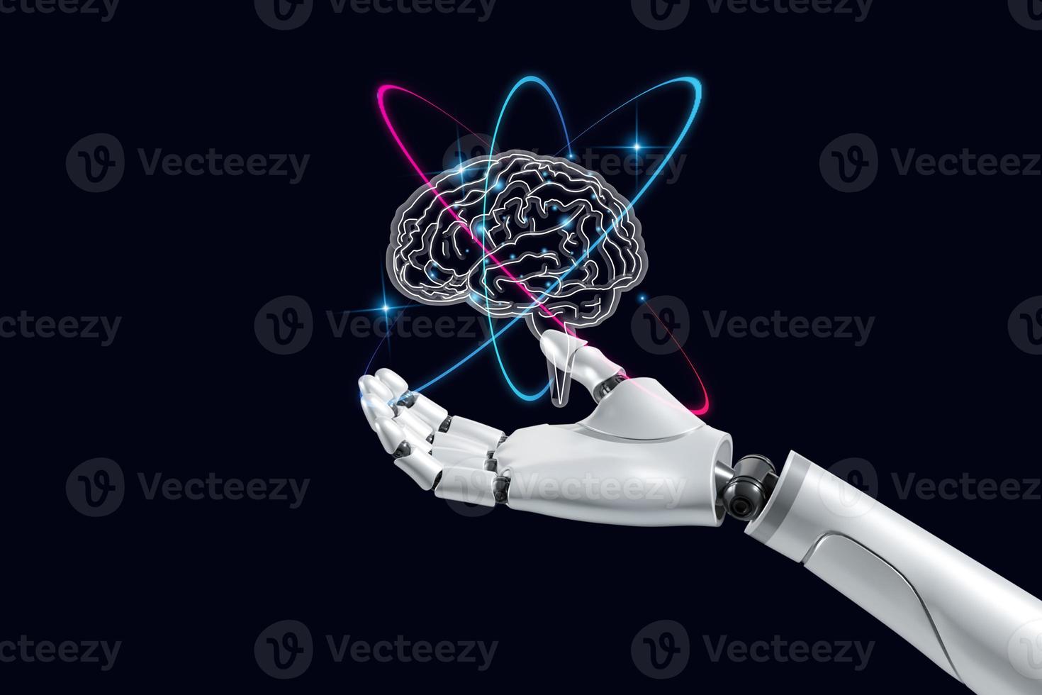 AI robot brain. Using artificial intelligence technology. with their own development ideas problem solving via artificial intelligence photo