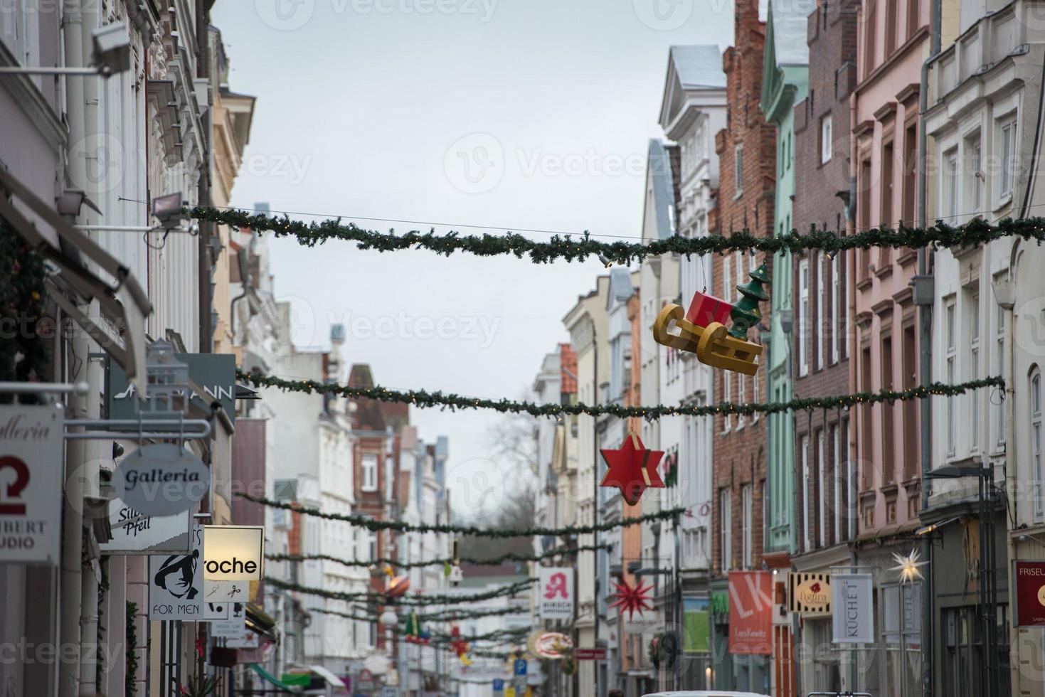Christmas decoration in Huxstrasse Lubeck North Germany street photo