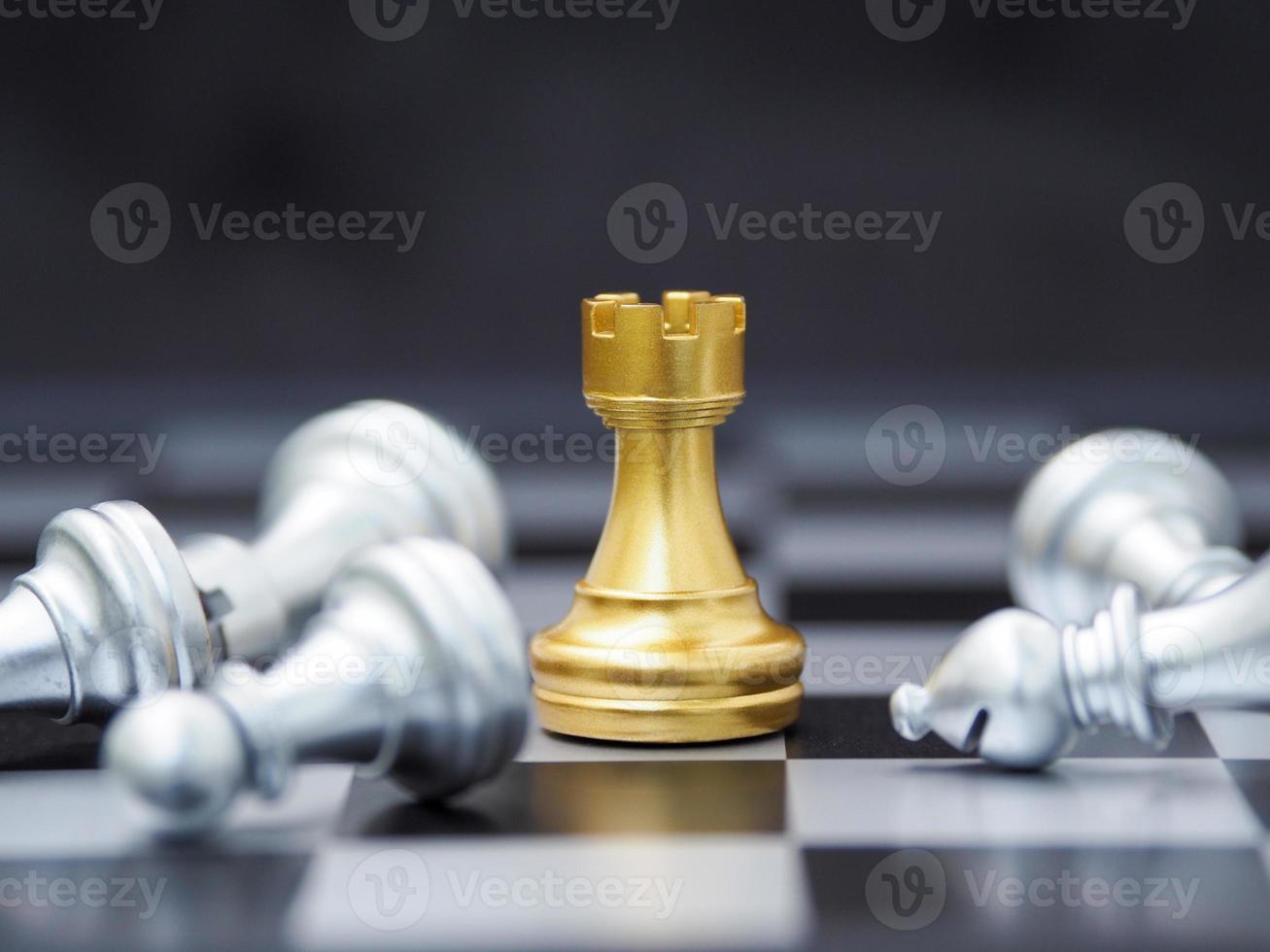 Gold Rook or Castle Tower Chess for ideas and competitions and strategies. business success concept Using strategies to win photo