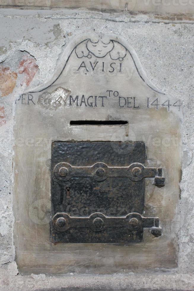 Medieval Inscription mail hole photo