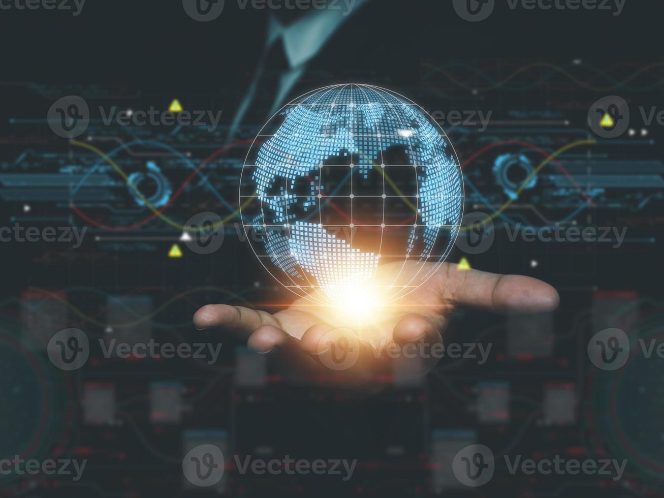 Business people who are networking around the world connect to the internet digital link technology Online data transmission via a wireless network connection. photo