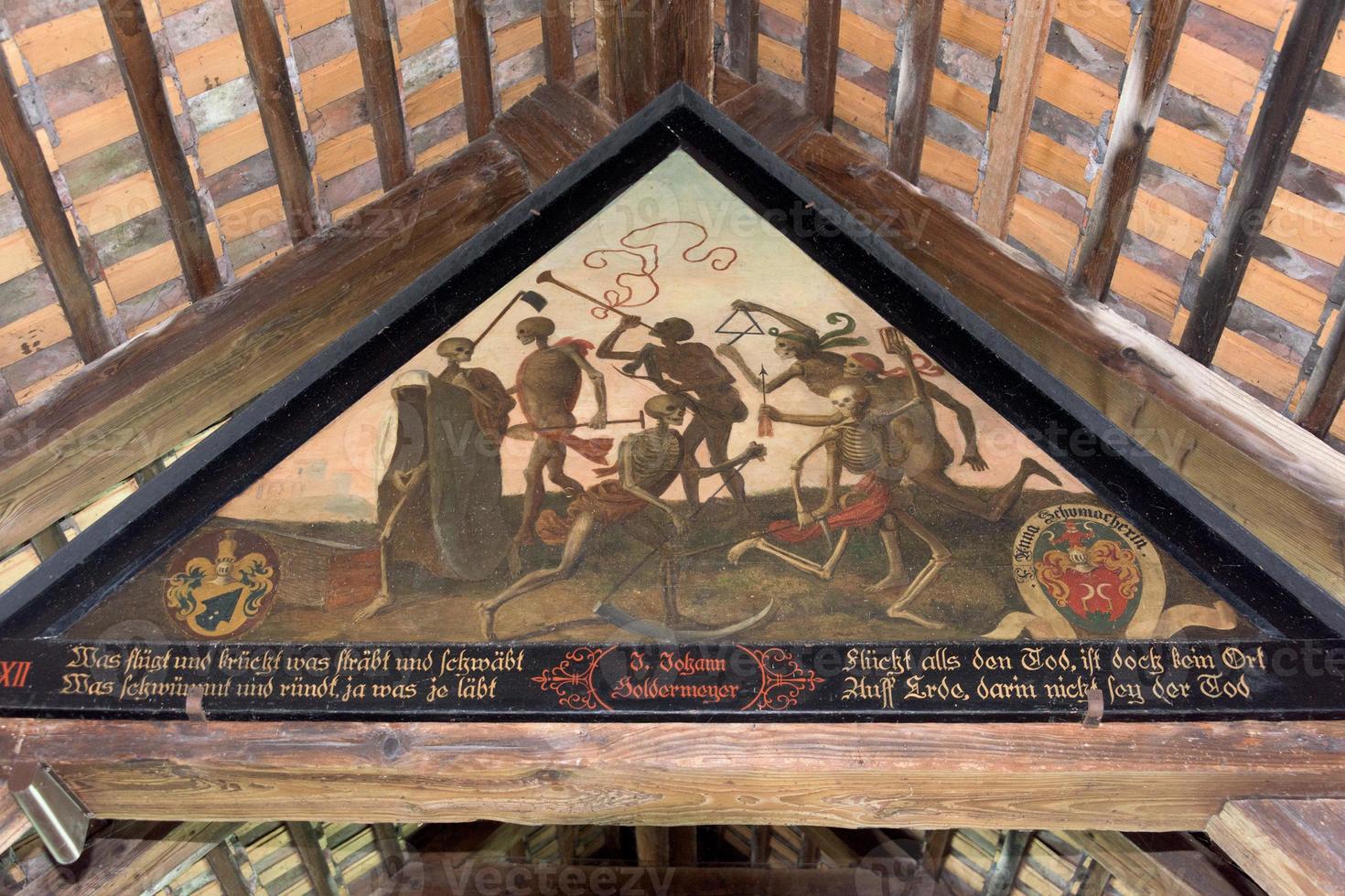 Luzern Switzerland wooden bridge antique skeleton paintings photo