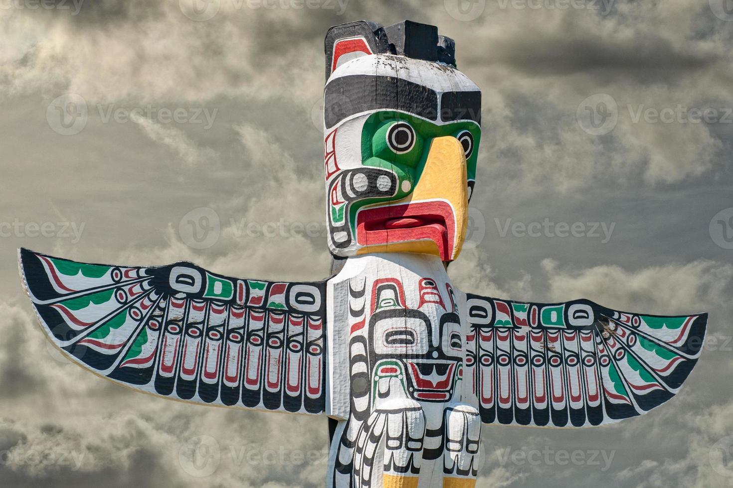 Totem wood pole in sky background photo