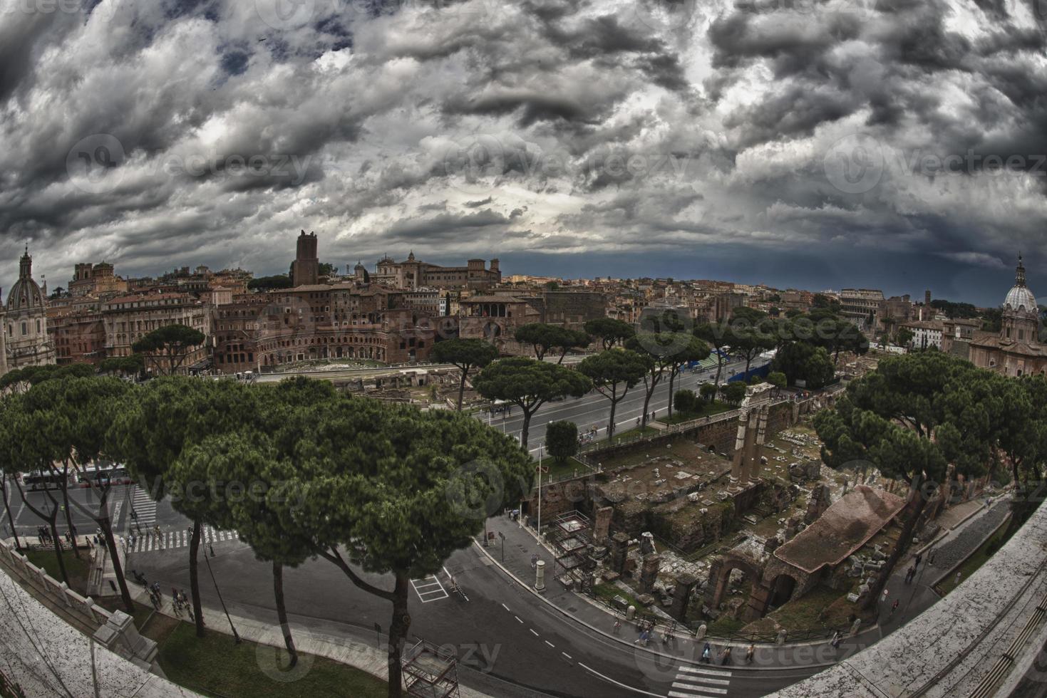 Rome Imperial Forum and coliseum view before a storm photo