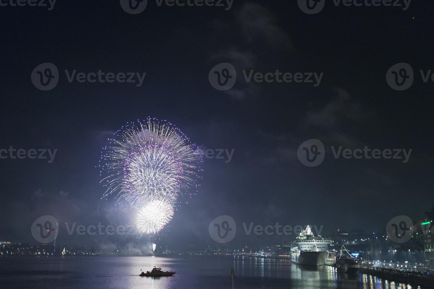 fireworks in stockholm harbor sweden photo