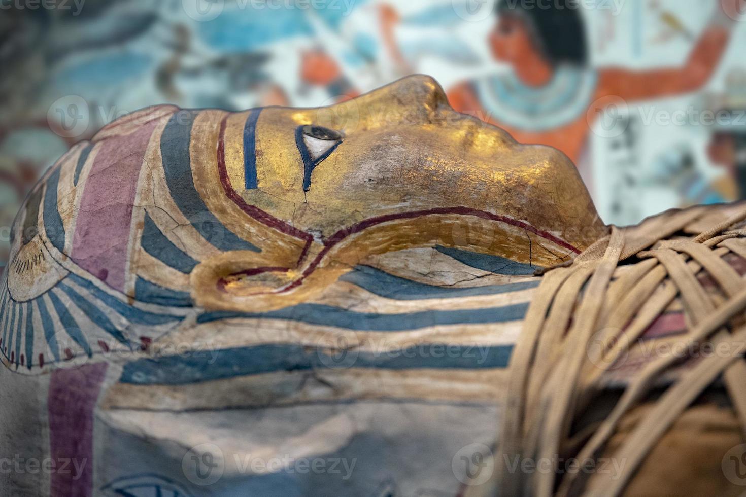 egyptian queen sarcophagus inside a tomb detail photo