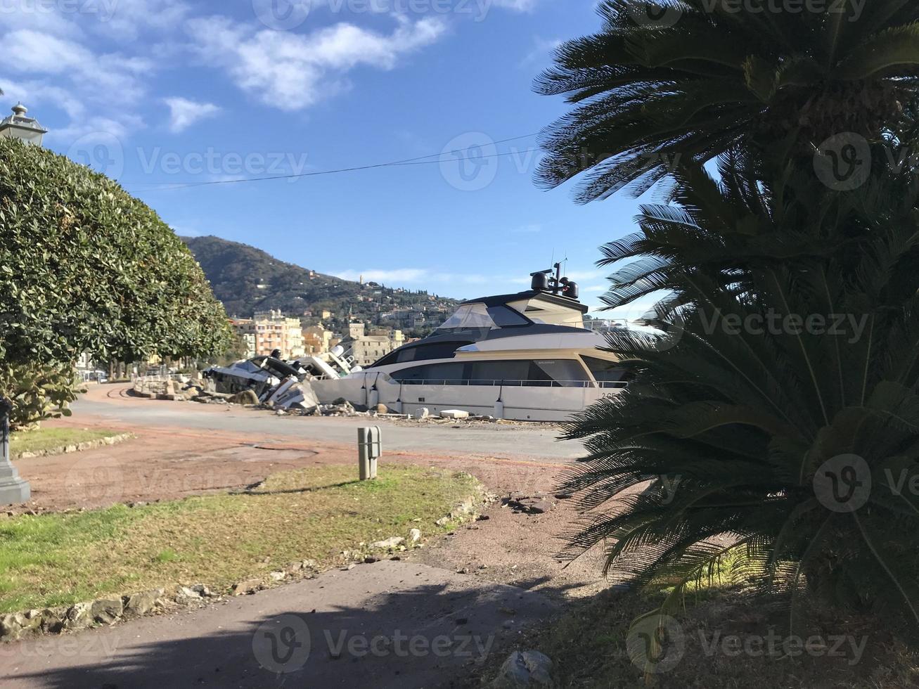 Yachts destroyed by storm hurrican in Rapallo, Italy photo