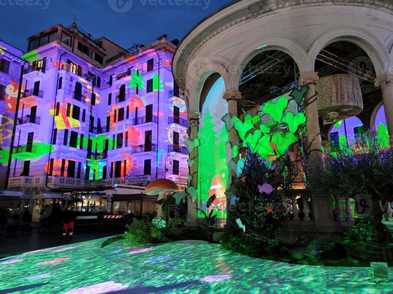 street christmas decoration at night in Rapallo, Genova, Italy photo