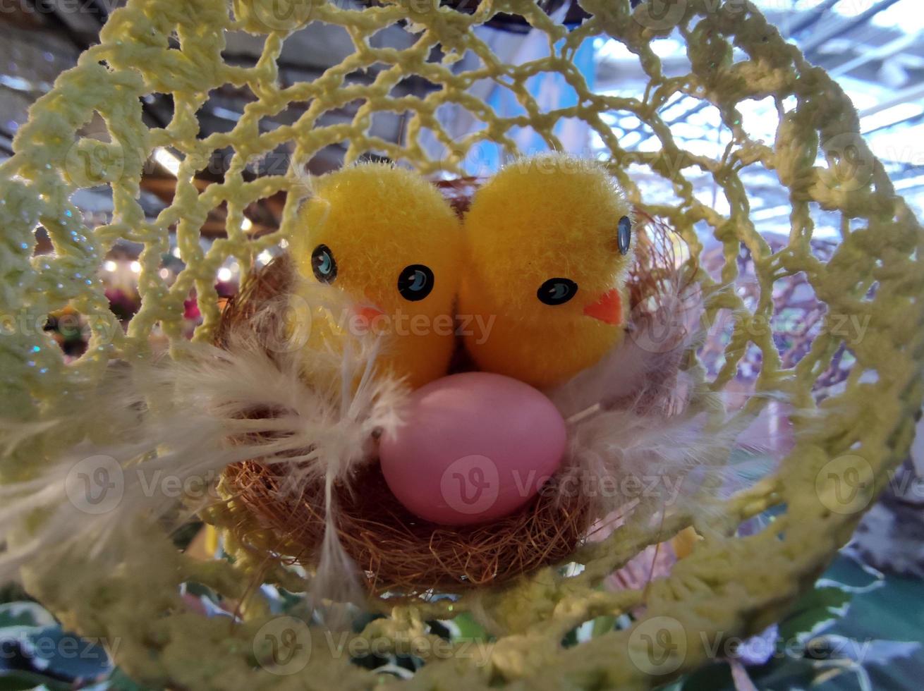 Easter eggs and decorations chick photo