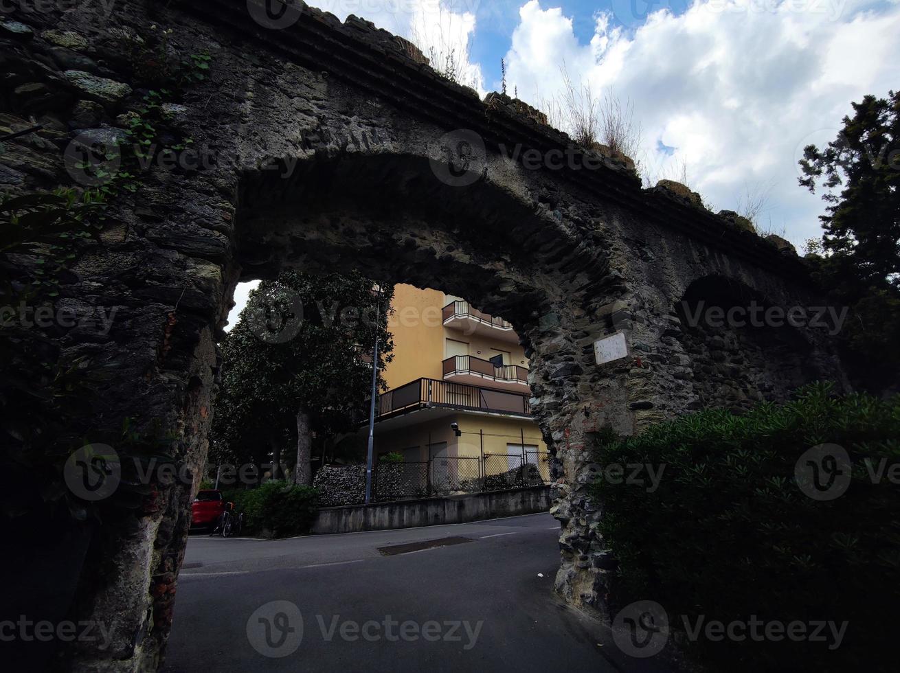 old walls of varazze medieval village by the sea liguria italy photo