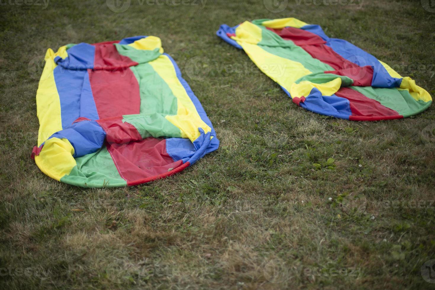 Equipment for sports game. Colored fabric. Folded tunnel for competitions. photo