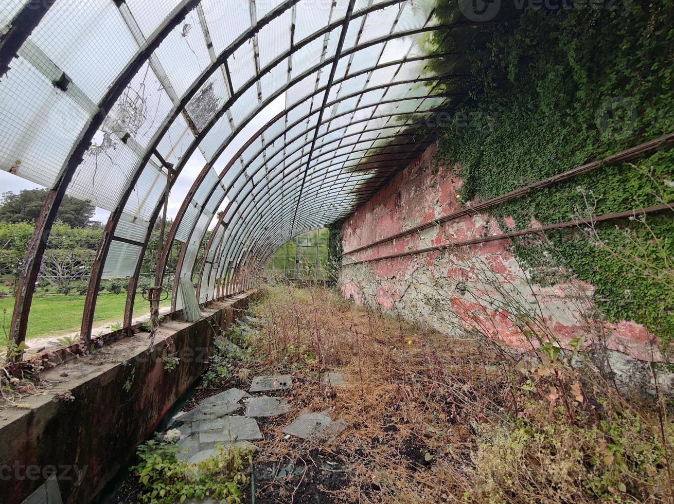 old abandoned greenhouse broken windows photo