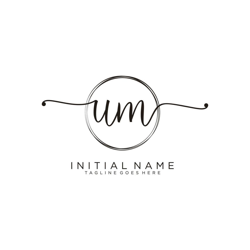 Initial UM feminine logo collections template. handwriting logo of initial signature, wedding, fashion, jewerly, boutique, floral and botanical with creative template for any company or business. vector