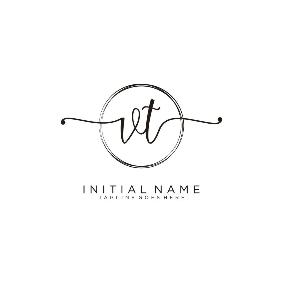 Initial VT feminine logo collections template. handwriting logo of initial signature, wedding, fashion, jewerly, boutique, floral and botanical with creative template for any company or business. vector