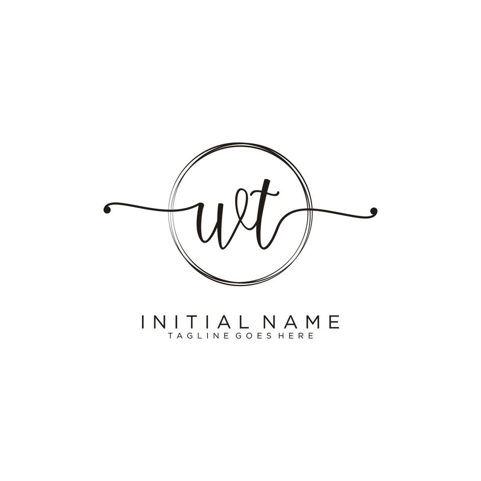 Initial WT feminine logo collections template. handwriting logo of initial signature, wedding, fashion, jewerly, boutique, floral and botanical with creative template for any company or business. vector