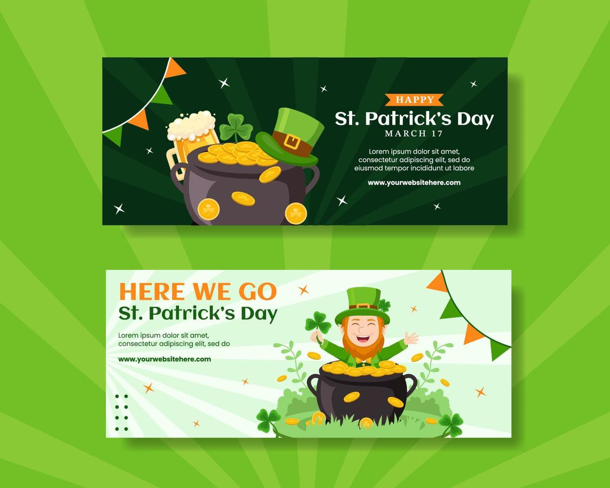 Happy St Patricks Day Horizontal Banner Flat Cartoon Hand Drawn Templates Background Illustration vector