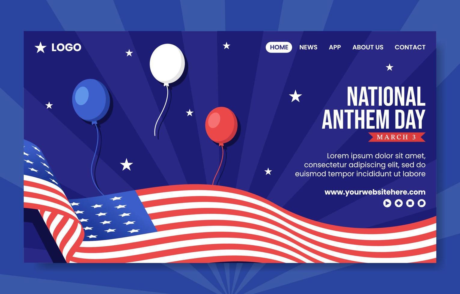 nacional himno día social medios de comunicación aterrizaje página con unido estados de America bandera plano dibujos animados mano dibujado plantillas ilustración vector