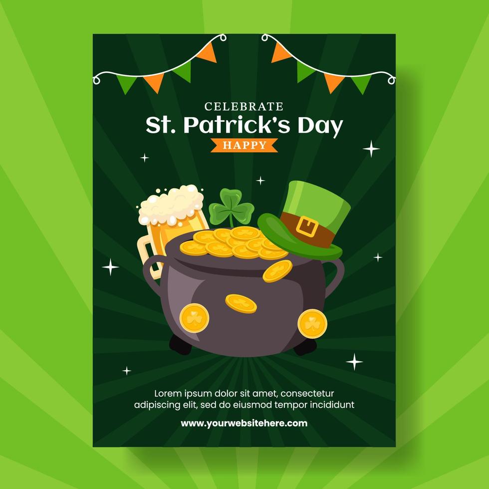 Happy St Patricks Day Vertical Poster Flat Cartoon Hand Drawn Templates Background Illustration vector