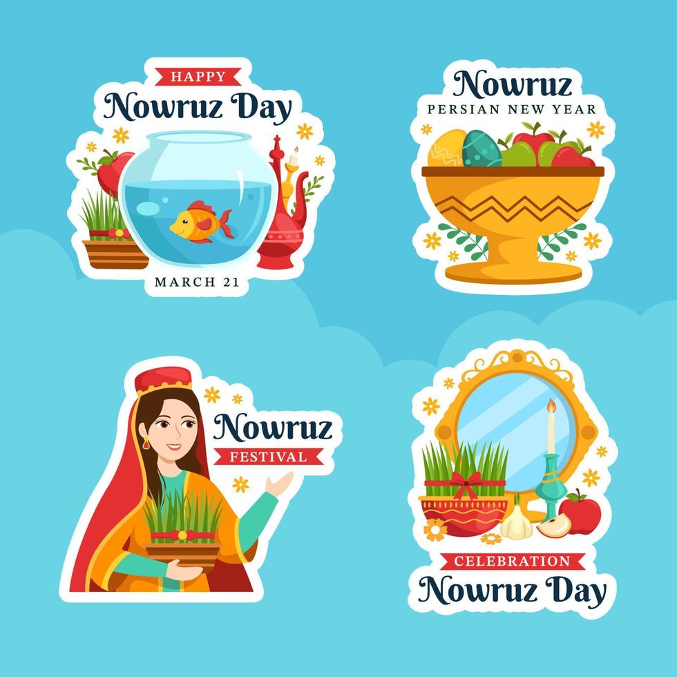 Happy Nowruz Day Label Flat Cartoon Hand Drawn Templates Background Illustration vector