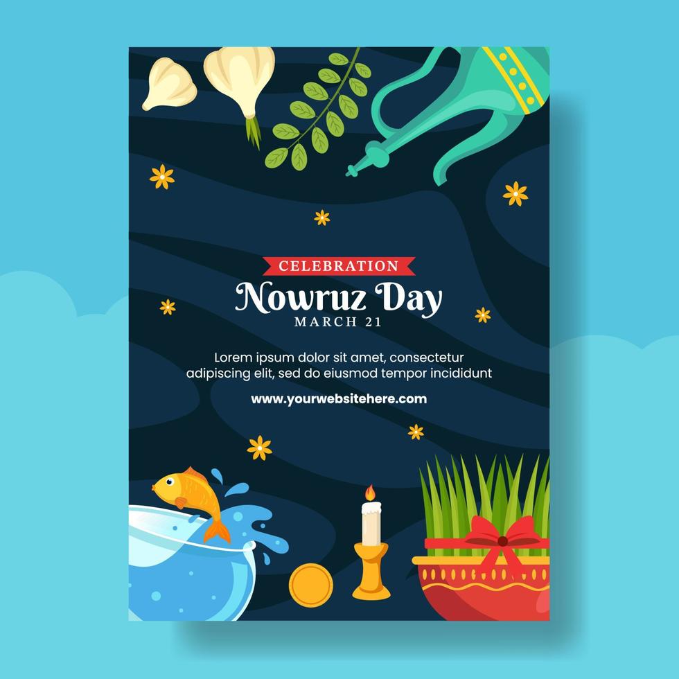 contento nowruz día vertical póster plano dibujos animados mano dibujado plantillas antecedentes ilustración vector