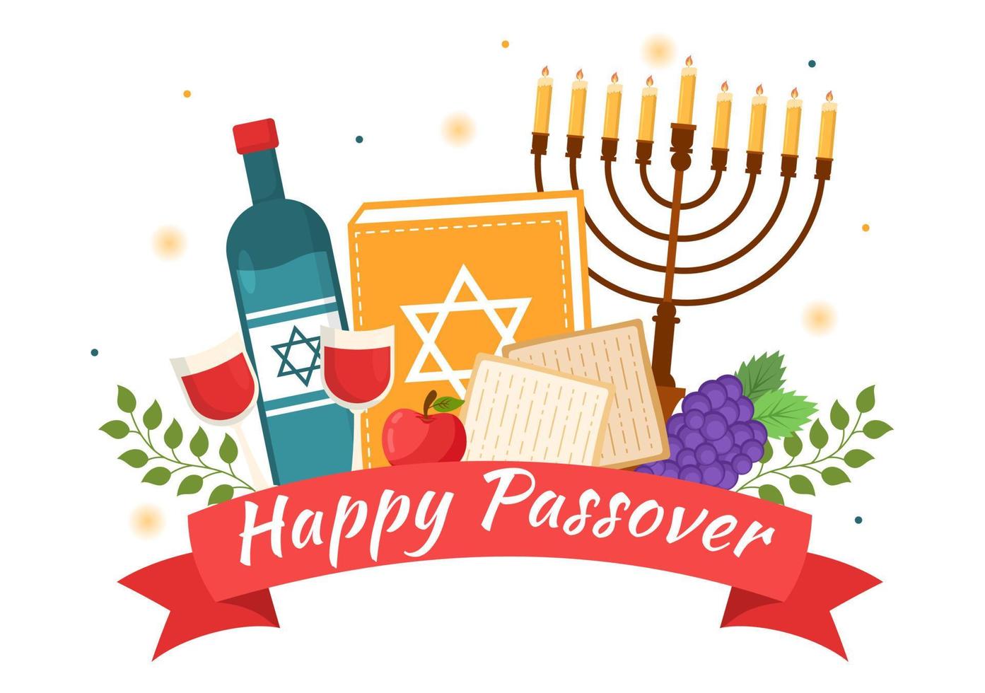 Happy Passover Illustration with Wine, Matzah and Pesach Jewish Holiday for Web Banner or Landing Page in Flat Cartoon Hand Drawn Templates vector