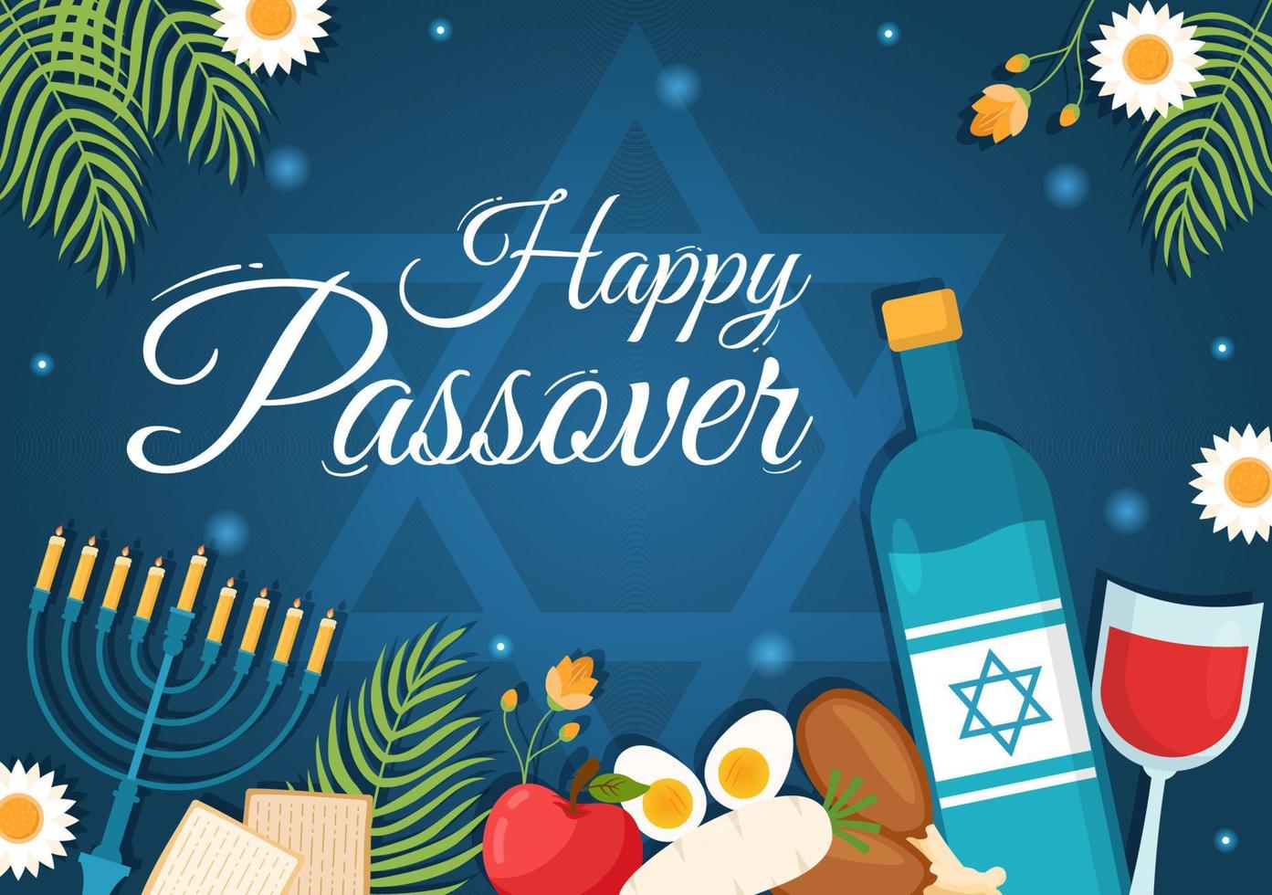 Happy Passover Illustration with Wine, Matzah and Pesach Jewish Holiday for Web Banner or Landing Page in Flat Cartoon Hand Drawn Templates vector