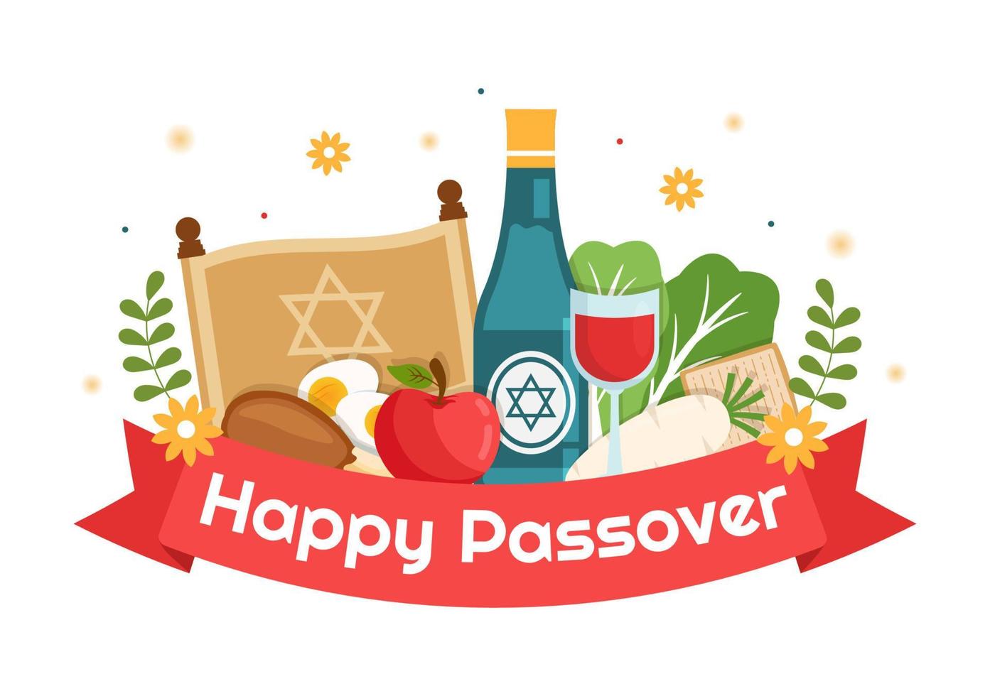 contento Pascua ilustración con vino, matzá y pesach judío fiesta para web bandera o aterrizaje página en plano dibujos animados mano dibujado plantillas vector