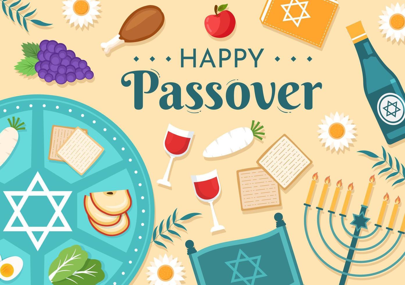 Happy Passover Illustration with Wine, Matzah and Pesach Jewish Holiday ...