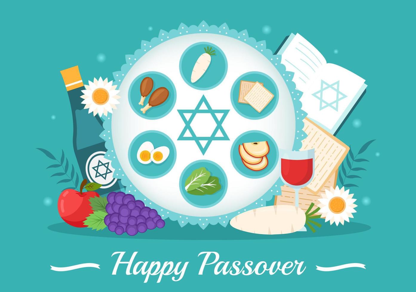 Happy Passover Illustration with Wine, Matzah and Pesach Jewish Holiday for Web Banner or Landing Page in Flat Cartoon Hand Drawn Templates vector