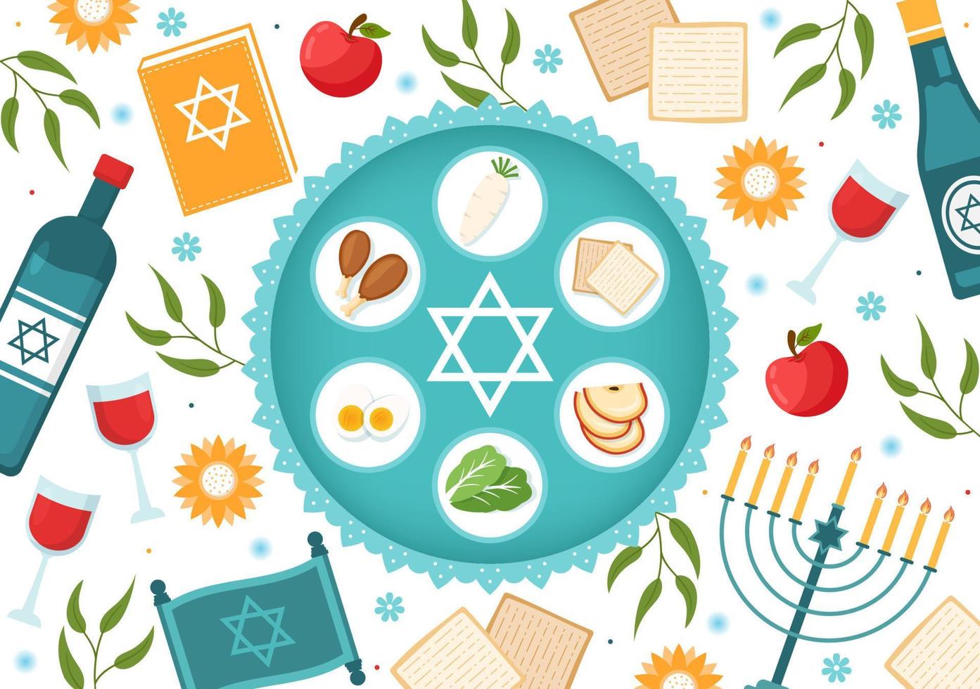 Happy Passover Illustration with Wine, Matzah and Pesach Jewish Holiday for Web Banner or Landing Page in Flat Cartoon Hand Drawn Templates vector