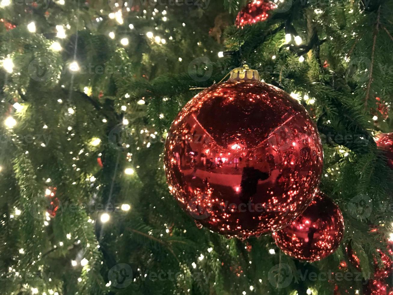 christmas tree red balls decorations at street market photo