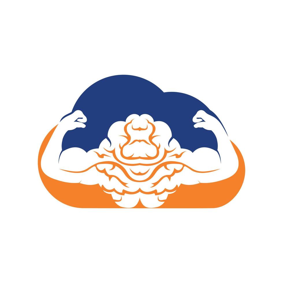 Strong brain vector logo design. Brain with strong double biceps.