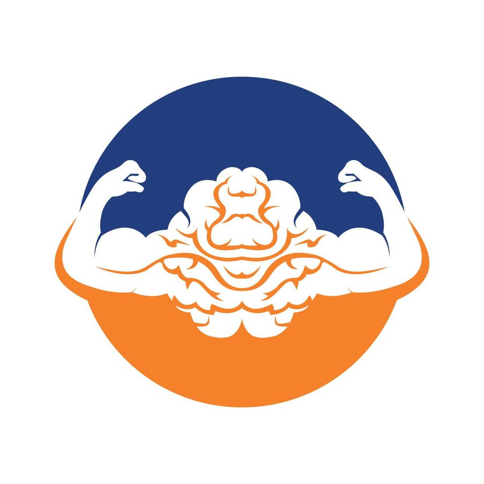 Strong brain vector logo design. Brain with strong double biceps.