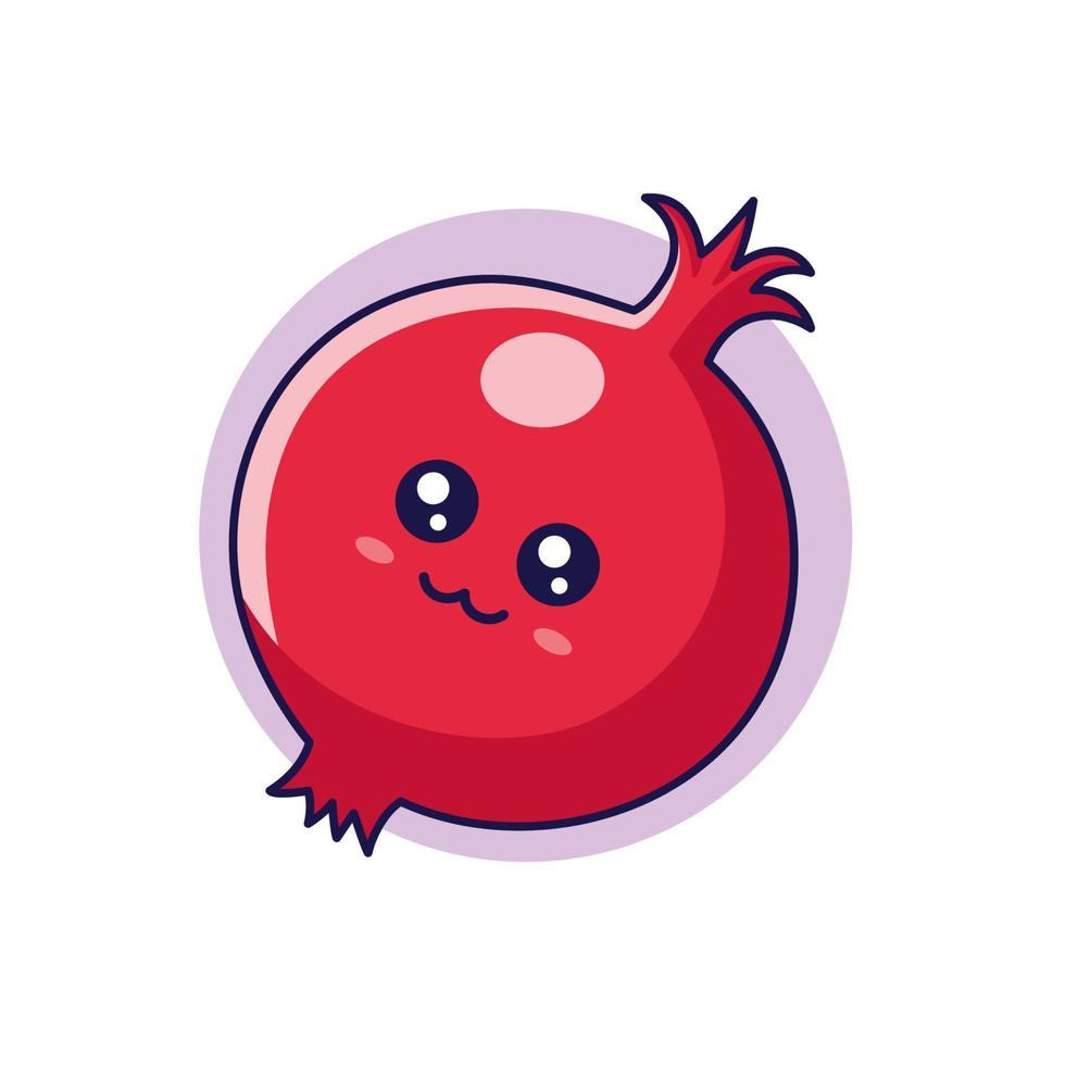 Cute Kawaii Pomegranate character. Vector hand drawn cartoon icon illustration. Pomegranate character in doodle style. Isolated on white background.