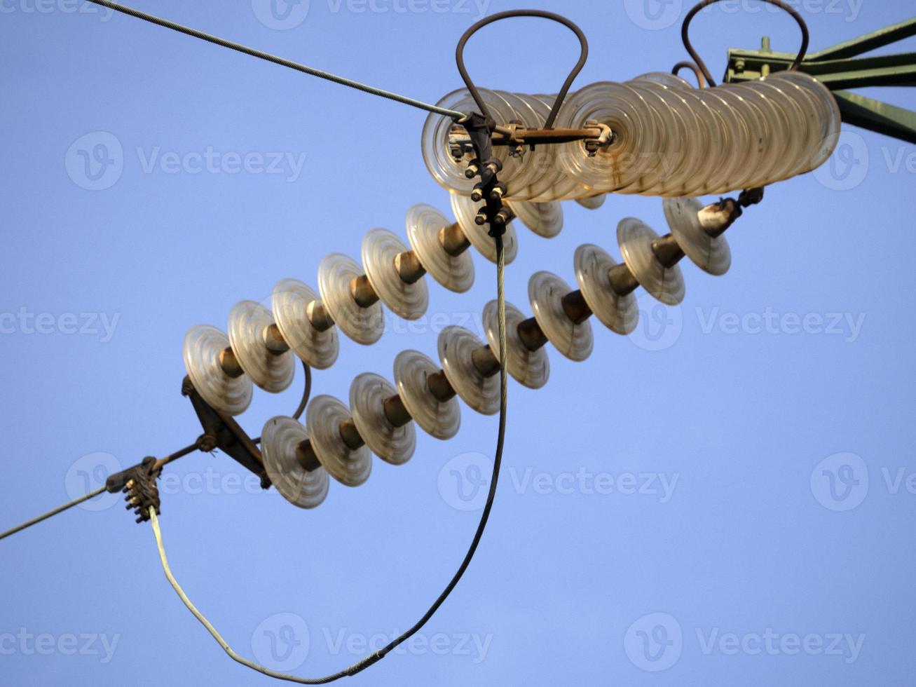 High Voltage electric wires cap and pin insulator detail photo