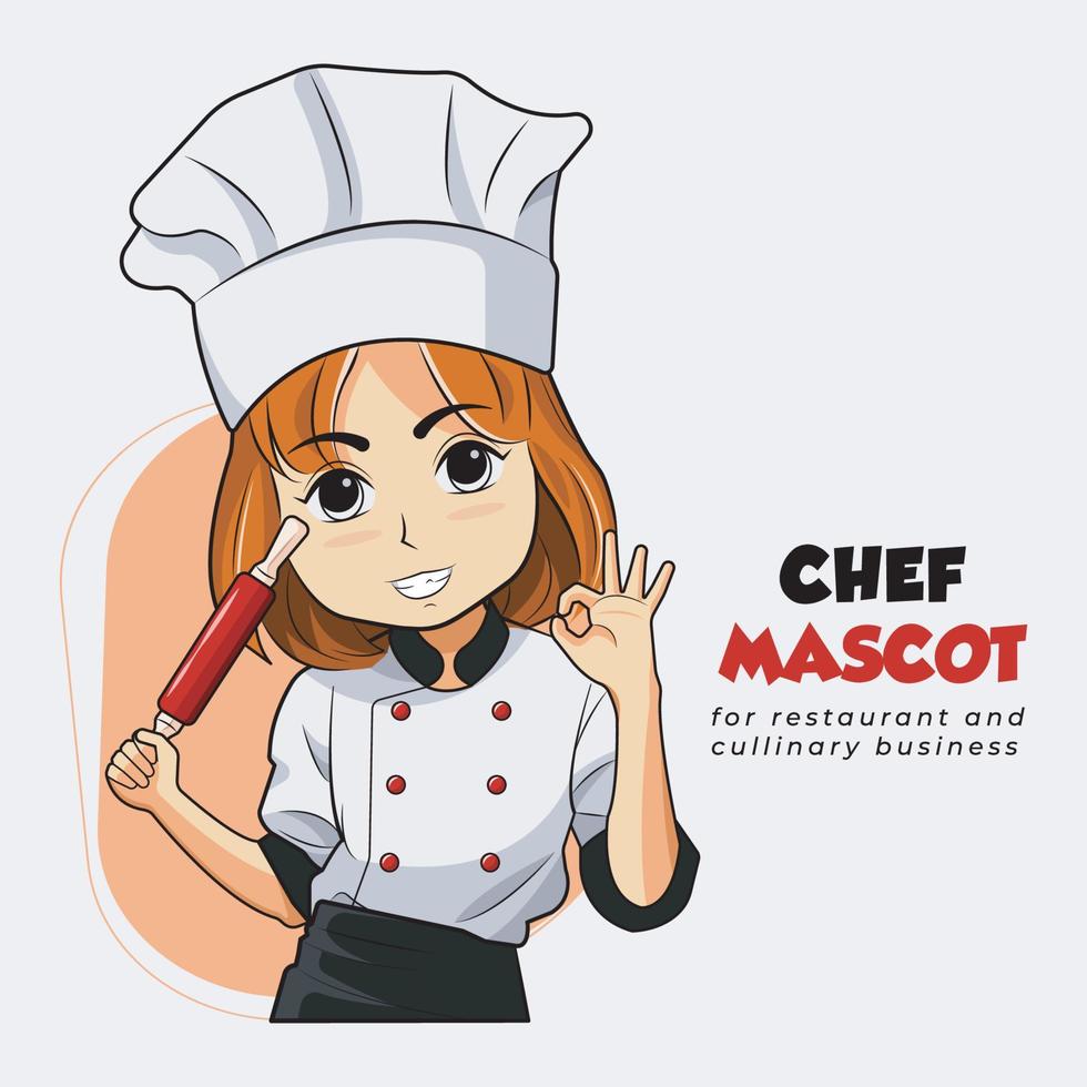 Happy woman chef mascot logo design vector illustration pro download