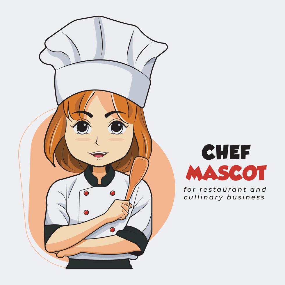 Mascot logo design. Chef woman smile and holding wooden Spatula vector illustration free download