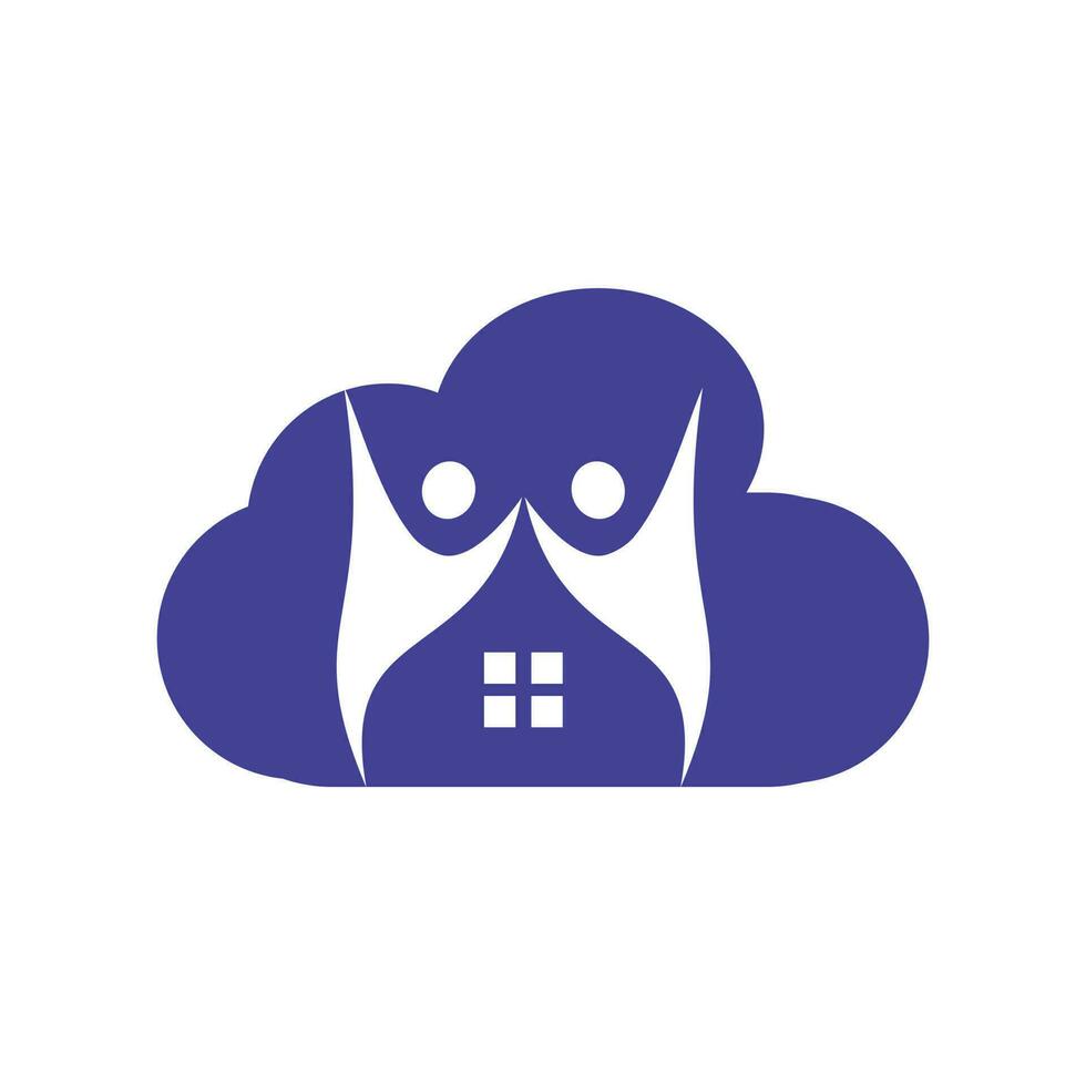 diseño del logotipo del hogar de la comunidad en la nube. icono de vector de casa y personas de nube.