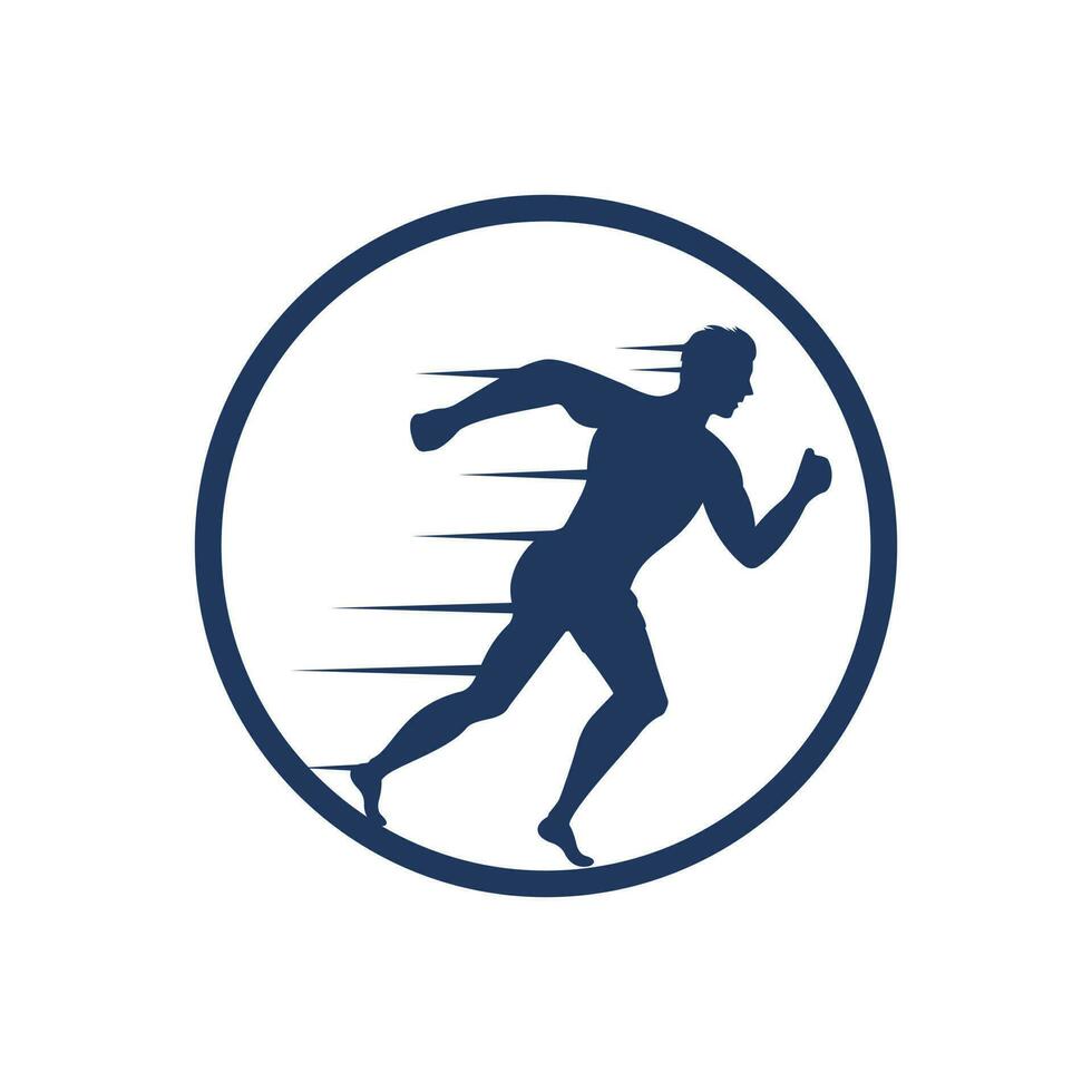 diseño vectorial del logotipo de carrera y maratón. símbolo de vector de hombre corriendo. concepto de deporte y competición.