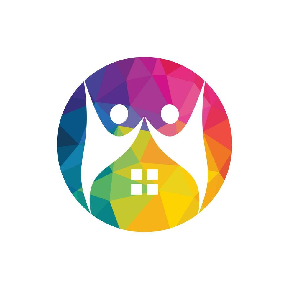 House and people logo design. House and joyful people vector logo template.
